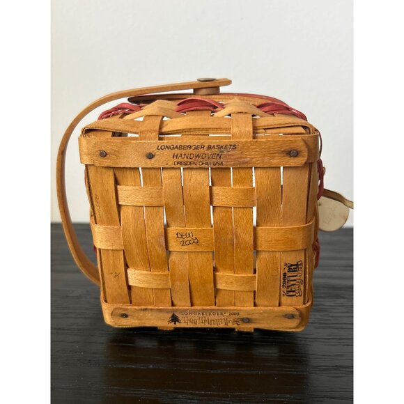 Longaberger "Let It Snow" 2000 Handwoven Basket with Handle & Red Accents USA - Picture 5 of 10